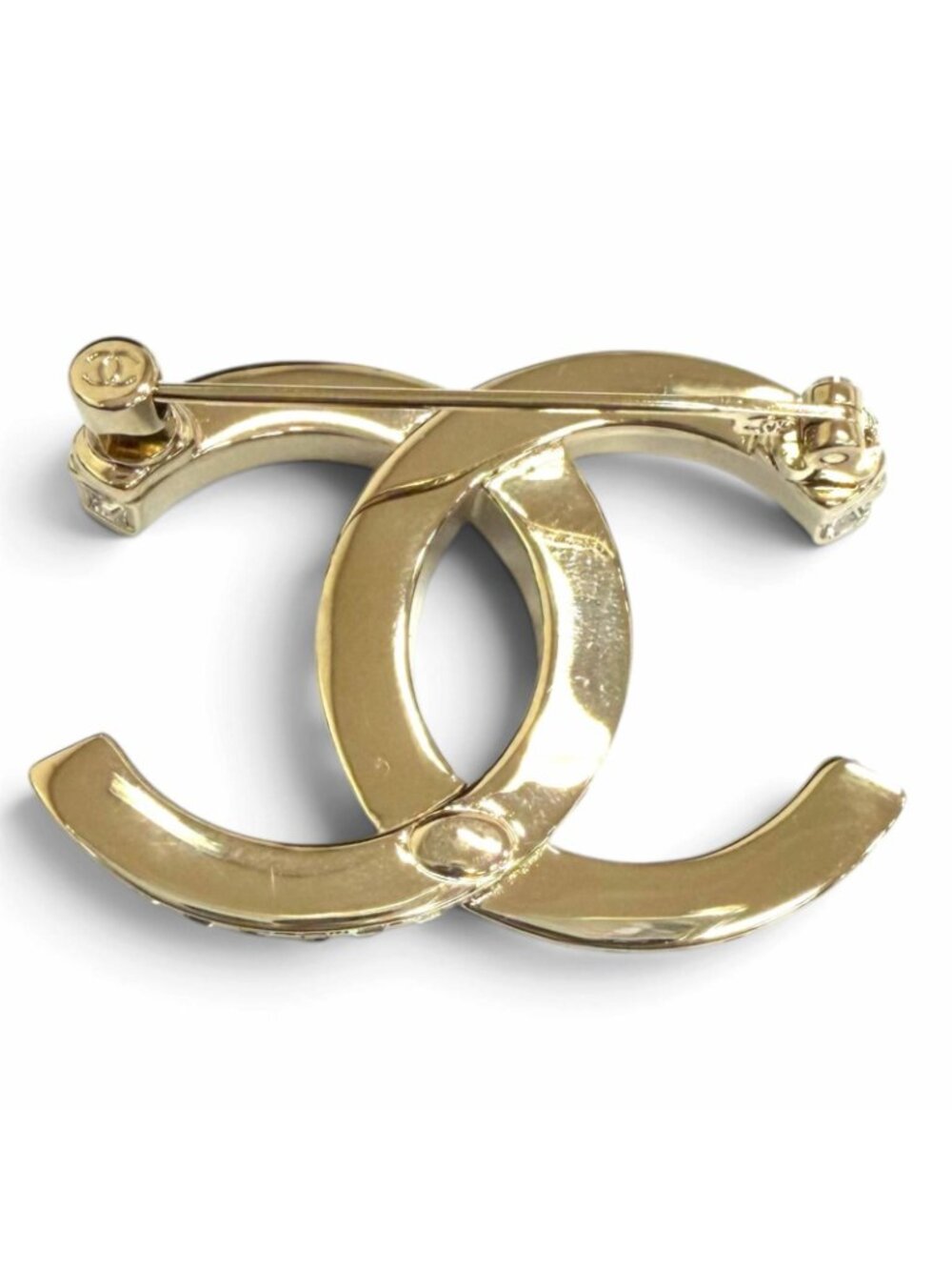 Chanel Rhinestone CC Logo Brooch Gold - Picture 3 of 7